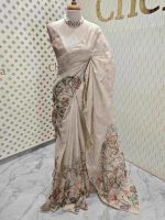 Tissue silk with digital print and flower thread work - Image 10