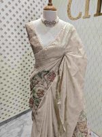 Tissue silk with digital print and flower thread work - Image 11