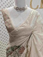 Tissue silk with digital print and flower thread work - Image 12