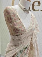 Tissue silk with digital print and flower thread work - Image 13