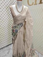 Tissue silk with digital print and flower thread work - Image 15