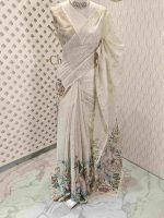 Tissue silk with digital print and flower thread work - Image 18