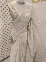 Tissue silk with digital print and flower thread work - Image 19