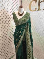 Soft tussar banarasi vein and floral border - Image 25