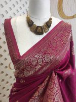 Soft tussar banarasi vein and floral border - Image 12