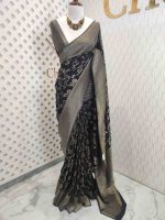 Soft tussar banarasi with vein and blossom tangle - Image 37