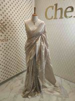 Organza banarasi with big flower butta - Image 6