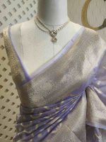 Organza banarasi with curved diamond butta - Image 4