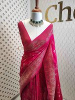 Soft tussar banarasi with vertical bend flowers - Image 13
