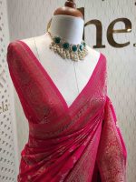 Soft tussar banarasi with vertical bend flowers - Image 12