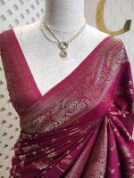 Soft tussar banarasi with vertical bend flowers - Image 6