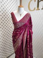 Soft tussar banarasi with vertical bend flowers - Image 8