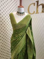 Soft tussar banarasi with vertical bend flowers - Image 17