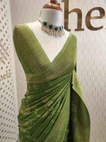 Soft tussar banarasi with vertical bend flowers - Image 14