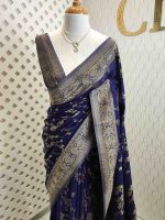 Soft tussar banarasi with vertical bend flowers - Image 26