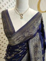 Soft tussar banarasi with vertical bend flowers - Image 28