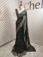 Soft tussar banarasi with vertical bend flowers - Image 21