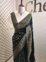 Soft tussar banarasi with vertical bend flowers - Image 19