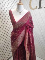 Soft tussar banarasi with vertical bend flowers - Image 23