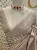 Soft tussar banarasi with vertical bend flowers - Image 35