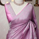 Banarasi with alternative silver zari zig zag and flower -pink lavender