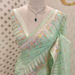 organza with colorful blinda design - green