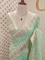 organza with colorful blinda design - green