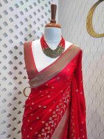 Georgette Banarasi with flower bush border - Image 38