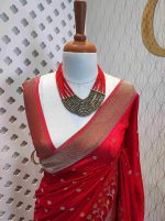 Georgette Banarasi with flower bush border - Image 37
