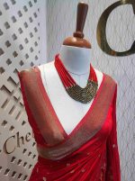 Georgette Banarasi with flower bush border - Image 36