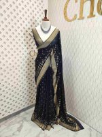 Georgette Banarasi with flower bush border - Image 39