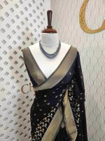 Georgette Banarasi with flower bush border - Image 40