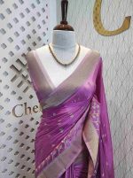 Georgette Banarasi with flower bush border - Image 44