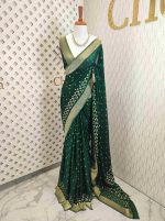 Georgette Banarasi with flower bush border - Image 35