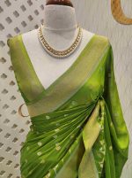 Georgette Banarasi with flower bush border - Image 25