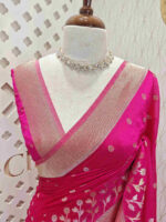 Georgette Banarasi with flower bush border - Image 48