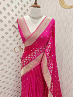 Georgette Banarasi with flower bush border - Image 49