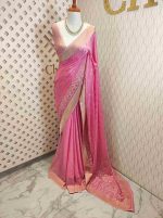 Georgette Banarasi with flower bush border - Image 26