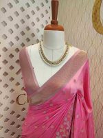 Georgette Banarasi with flower bush border - Image 27