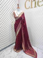 Georgette Banarasi with flower bush border - Image 19