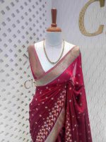 Georgette Banarasi with flower bush border - Image 16