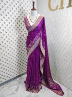 Georgette Banarasi with flower bush border - Image 9