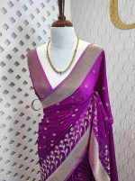 Georgette Banarasi with flower bush border - Image 8