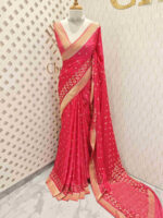 Georgette Banarasi with flower bush border - Image 3