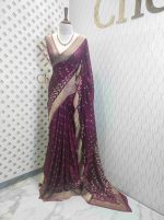 Georgette Banarasi with flower bush border - Image 6