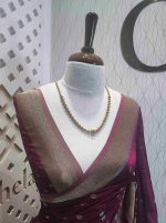 Georgette Banarasi with flower bush border - Image 5