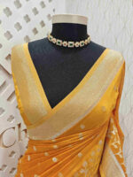 Georgette Banarasi with flower bush border - Image 57
