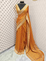 Georgette Banarasi with flower bush border - Image 58