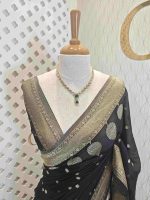 Georgette Banarasi with leaf tree border - Image 7