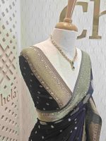 Georgette Banarasi with leaf tree border - Image 8